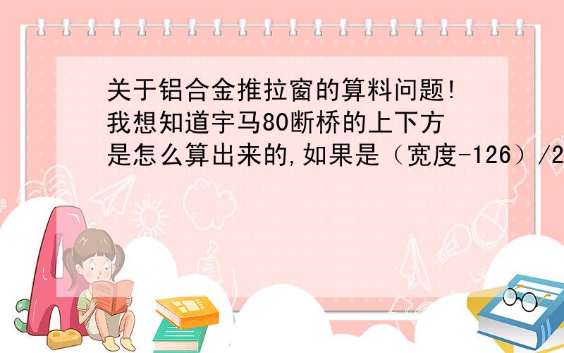 关于铝合金推拉窗的算料问题!我想知道宇马80断桥的上下方是怎么算出来的,如果是（宽度-126）/2的话,那么这126是怎么来的.具体是怎么扣法,我只想要这个扣的过程,推拉窗的上下方都用一样