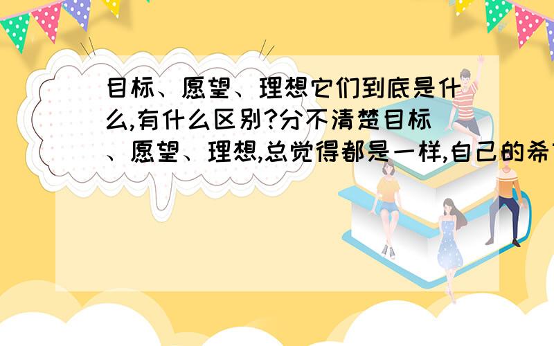 目标、愿望、理想它们到底是什么,有什么区别?分不清楚目标、愿望、理想,总觉得都是一样,自己的希望,可是,我想,一定有其不同的含义.