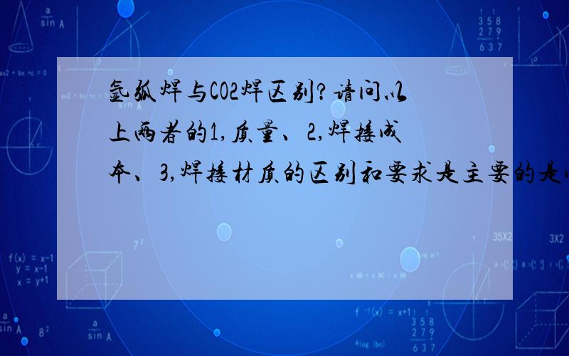 氩弧焊与CO2焊区别?请问以上两者的1,质量、2,焊接成本、3,焊接材质的区别和要求是主要的是成本，就是哪个更经济？为什么？