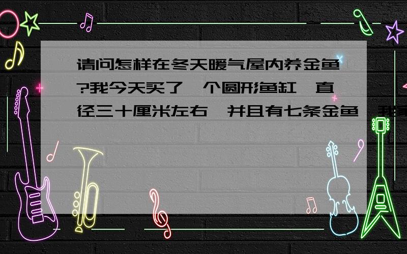 请问怎样在冬天暖气屋内养金鱼?我今天买了一个圆形鱼缸,直径三十厘米左右,并且有七条金鱼,我家是山东的,冬天屋里的暖气非常热,往年买些金鱼,过完年就全死光了,请问如何养好金鱼,