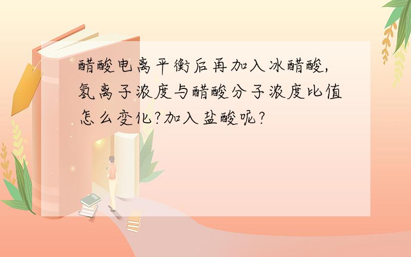 醋酸电离平衡后再加入冰醋酸,氢离子浓度与醋酸分子浓度比值怎么变化?加入盐酸呢?