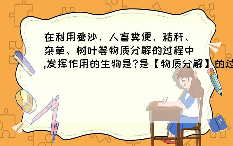 在利用蚕沙、人畜粪便、秸秆、杂草、树叶等物质分解的过程中,发挥作用的生物是?是【物质分解】的过程中哦!