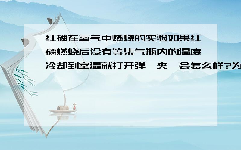 红磷在氧气中燃烧的实验如果红磷燃烧后没有等集气瓶内的温度冷却到室温就打开弹簧夹,会怎么样?为什么?