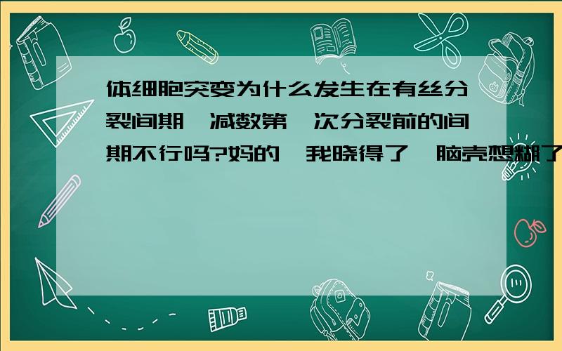 体细胞突变为什么发生在有丝分裂间期,减数第一次分裂前的间期不行吗?妈的,我晓得了,脑壳想糊了