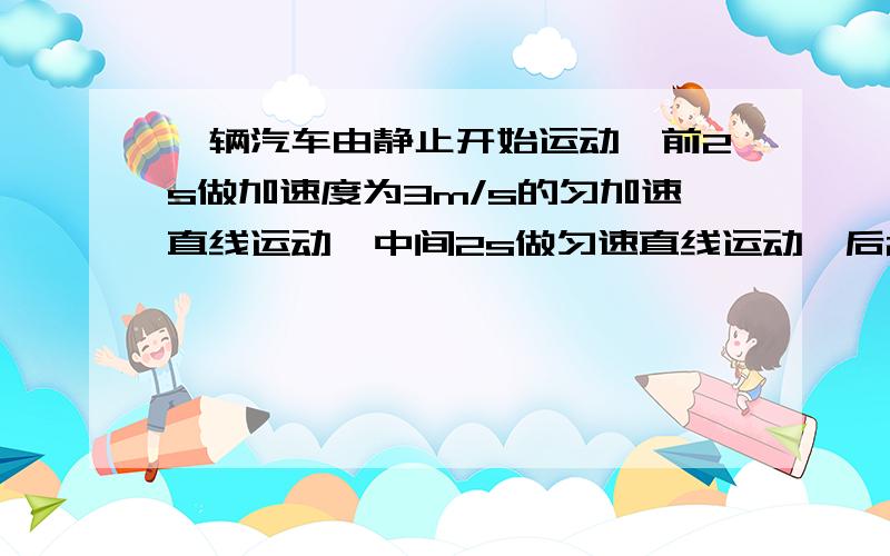 一辆汽车由静止开始运动,前2s做加速度为3m/s的匀加速直线运动,中间2s做匀速直线运动,后2s做加速度为3m/s的减速直线运动,求汽车6s末的速度