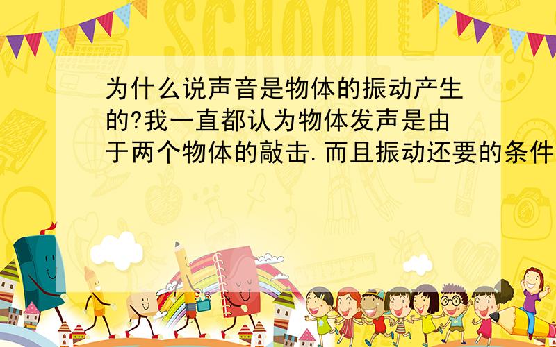 为什么说声音是物体的振动产生的?我一直都认为物体发声是由于两个物体的敲击.而且振动还要的条件就是他的频率必须在20HZ和2万HZ之间才能听见声音.如果你拍手,手的频率达到20HZ了么?那为