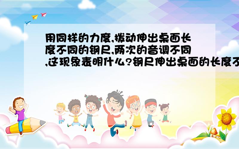 用同样的力度,拨动伸出桌面长度不同的钢尺,两次的音调不同,这现象表明什么?钢尺伸出桌面的长度不同.