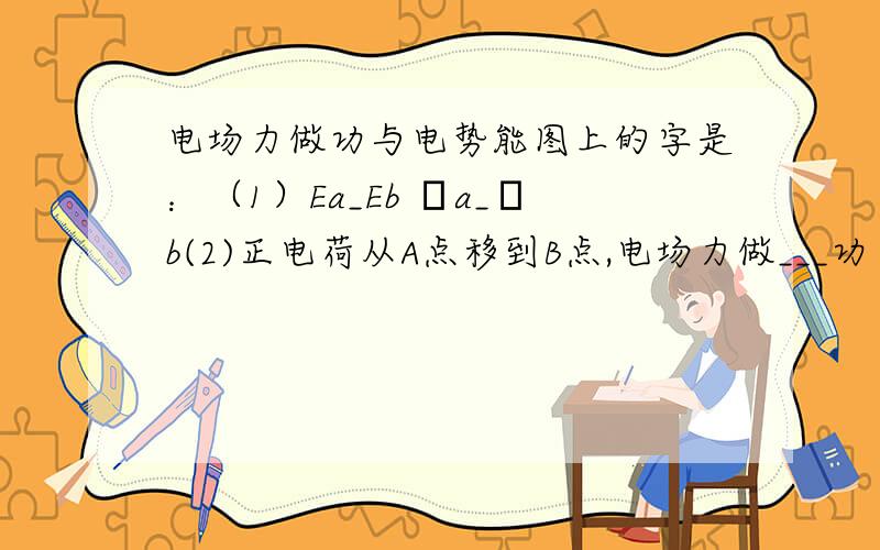 电场力做功与电势能图上的字是：（1）Ea_Eb ψa_ψb(2)正电荷从A点移到B点,电场力做___功（填正或负）电势能_____（增加或减少）（3）负电荷从A点移到B点,电场力做____功（填正或负）电势能____