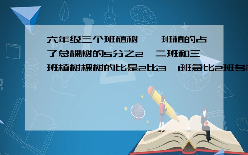 六年级三个班植树,一班植的占了总棵树的5分之2,二班和三班植树棵树的比是2比3,1班急比2班多植48棵，三班植了几棵