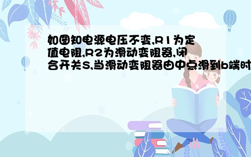 如图知电源电压不变,R1为定值电阻,R2为滑动变阻器,闭合开关S,当滑动变阻器由中点滑到b端时,电压表V2示数比为3:4；求（1）两次状态下电阻R1的电功率比是_______,滑动变阻器R2的电功率比是_____