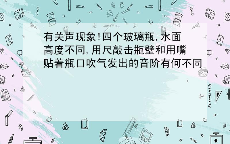 有关声现象!四个玻璃瓶,水面高度不同,用尺敲击瓶壁和用嘴贴着瓶口吹气发出的音阶有何不同