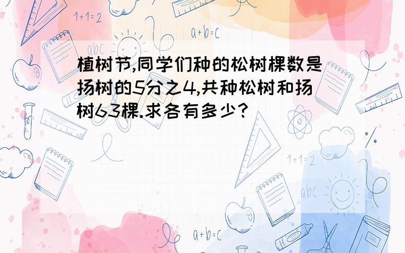 植树节,同学们种的松树棵数是扬树的5分之4,共种松树和扬树63棵.求各有多少?