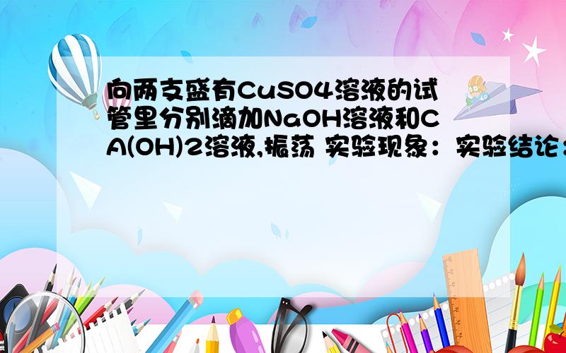 向两支盛有CuSO4溶液的试管里分别滴加NaOH溶液和CA(OH)2溶液,振荡 实验现象：实验结论：请高人指教：向两支盛有CuSO4溶液的试管里分别滴加NaOH溶液和CA(OH)2溶液,振荡 实验现象?实验结论?