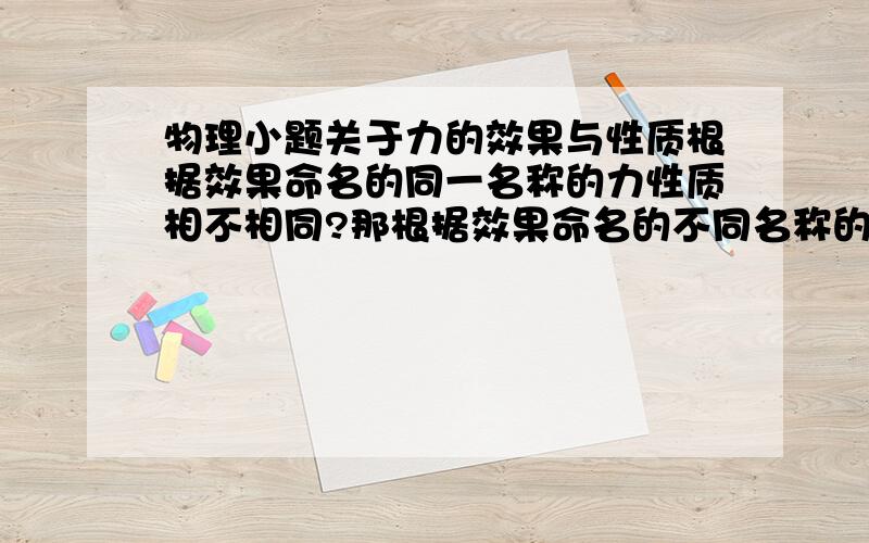 物理小题关于力的效果与性质根据效果命名的同一名称的力性质相不相同?那根据效果命名的不同名称的力性质又相不相同?性质不同/相同的力,对物体作用的效果相同否?