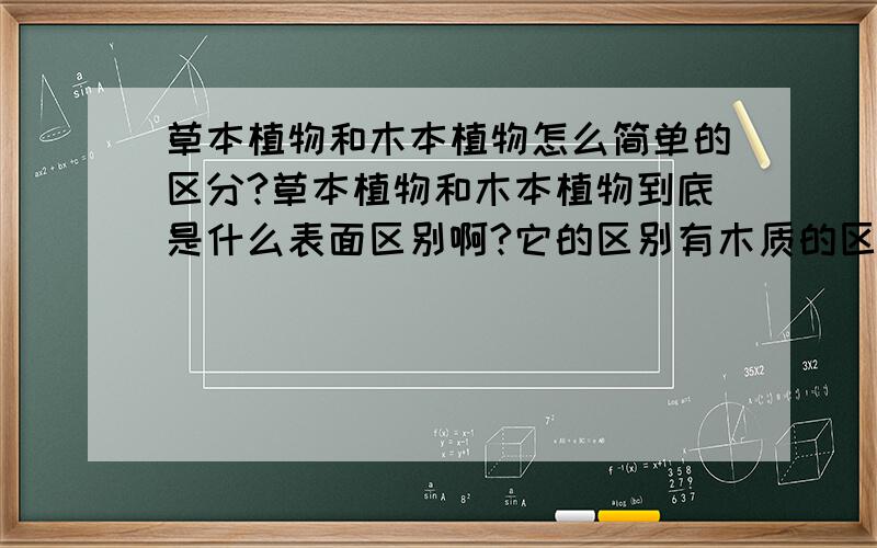 草本植物和木本植物怎么简单的区分?草本植物和木本植物到底是什么表面区别啊?它的区别有木质的区别,还有须根的区别,但是如果不调查它,就是一看到植物的表面,就想分别它是草本植物还