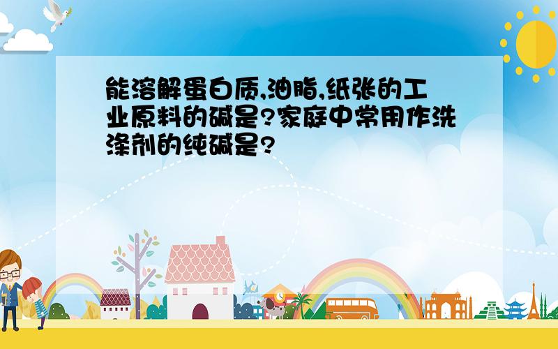 能溶解蛋白质,油脂,纸张的工业原料的碱是?家庭中常用作洗涤剂的纯碱是?