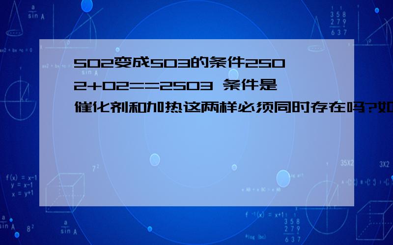 SO2变成SO3的条件2SO2+O2==2SO3 条件是催化剂和加热这两样必须同时存在吗?如果必须,那人教版高一化学117页右上的图没有标明催化剂和加热,催化剂没有写我可以明白,因为空气中的一些颗粒就是