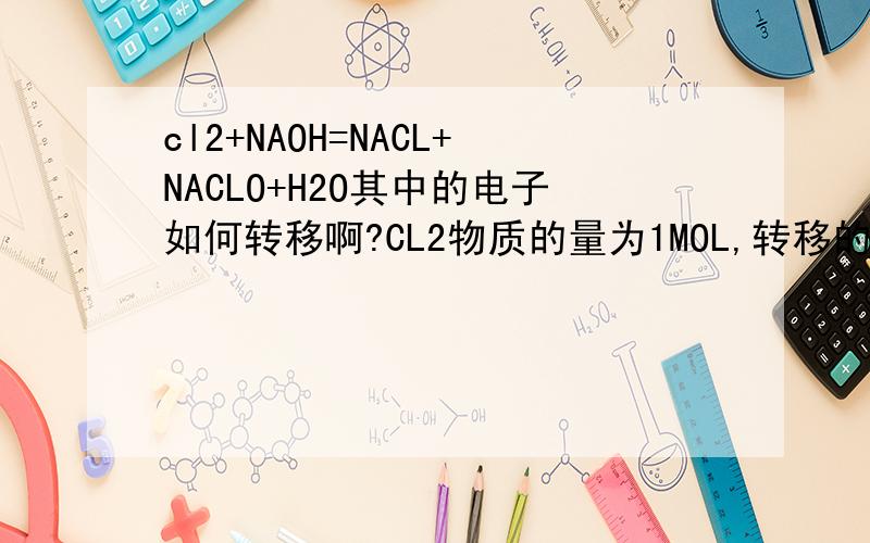 cl2+NAOH=NACL+NACLO+H2O其中的电子如何转移啊?CL2物质的量为1MOL,转移的电子数为多少NA?转移的电子总数为多少NA?1NA怎么出来的啊?