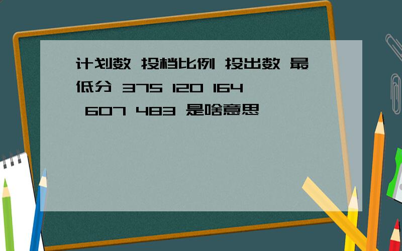 计划数 投档比例 投出数 最低分 375 120 164 607 483 是啥意思,