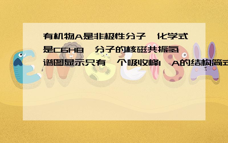 有机物A是非极性分子,化学式是C6H8,分子的核磁共振氢谱图显示只有一个吸收峰1,A的结构简式为------------A分子中在同一平面上的C原子数为----------2,A的二氯取代产物的异构体有--------种