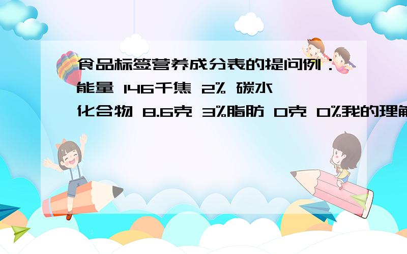 食品标签营养成分表的提问例：能量 146千焦 2% 碳水化合物 8.6克 3%脂肪 0克 0%我的理解是,碳水化合物和脂肪本身也是热量源,8.6克碳水化合物能转化成多少千焦的能量?总的能量又是多少千焦?