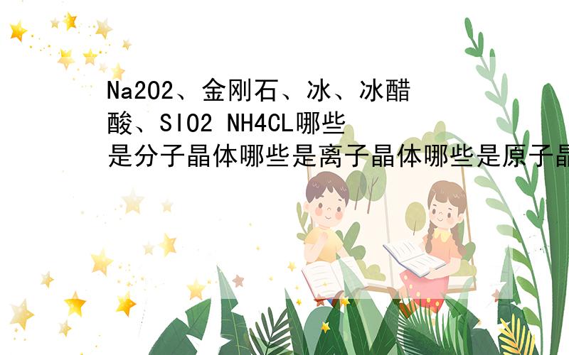 Na2O2、金刚石、冰、冰醋酸、SIO2 NH4CL哪些是分子晶体哪些是离子晶体哪些是原子晶体.含氢键的是哪些具有非极性键的化合物是哪些?