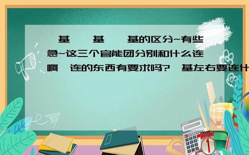 醛基、羰基、酯基的区分~有些急~这三个官能团分别和什么连啊,连的东西有要求吗?羰基左右要连什么,酯基的R指什么元素?