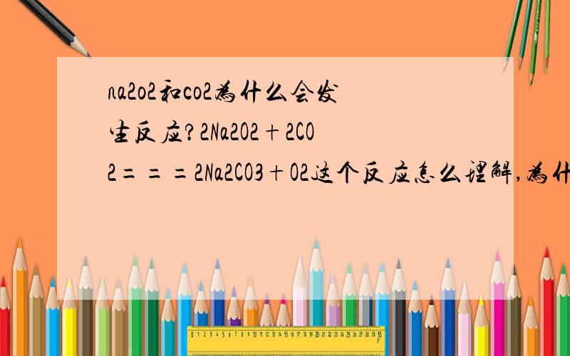 na2o2和co2为什么会发生反应?2Na2O2+2CO2===2Na2CO3+O2这个反应怎么理解,为什么会发生为什么同二氧化碳一起时过氧化钠里的4个氧原子就两个把另外两个氧化成氧气不同二氧化碳一起时他就不自己