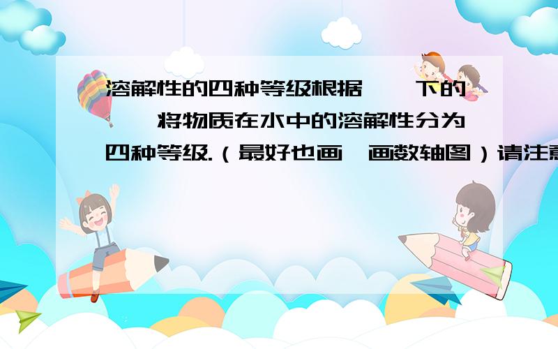 溶解性的四种等级根据——下的——将物质在水中的溶解性分为四种等级.（最好也画一画数轴图）请注意只要填空格