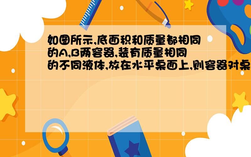 如图所示,底面积和质量都相同的A,B两容器,装有质量相同的不同液体,放在水平桌面上,则容器对桌面的压强容器对桌面的压强PA__PB.(选填“>”“=”“<”).=====不只是答案,需要些思路.答案