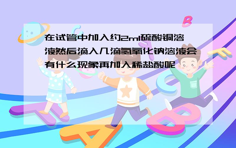 在试管中加入约2ml硫酸铜溶液然后滴入几滴氢氧化钠溶液会有什么现象再加入稀盐酸呢