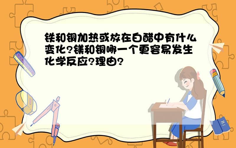 铁和铜加热或放在白醋中有什么变化?镁和铜哪一个更容易发生化学反应?理由?