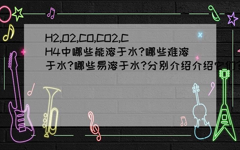 H2,O2,CO,CO2,CH4中哪些能溶于水?哪些难溶于水?哪些易溶于水?分别介绍介绍它们?!~