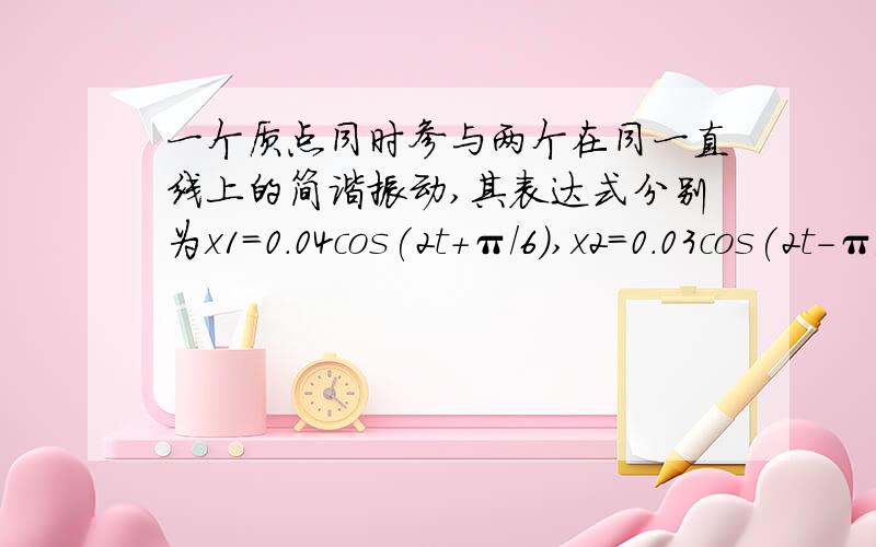 一个质点同时参与两个在同一直线上的简谐振动,其表达式分别为x1=0.04cos(2t+π/6),x2=0.03cos(2t-π/6)(SI)试写出合振动的表达式.X=x1+x2怎么化简?