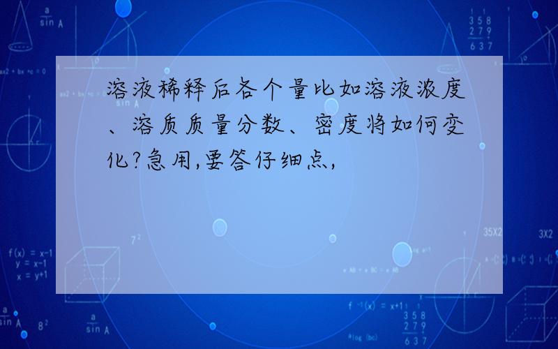 溶液稀释后各个量比如溶液浓度、溶质质量分数、密度将如何变化?急用,要答仔细点,