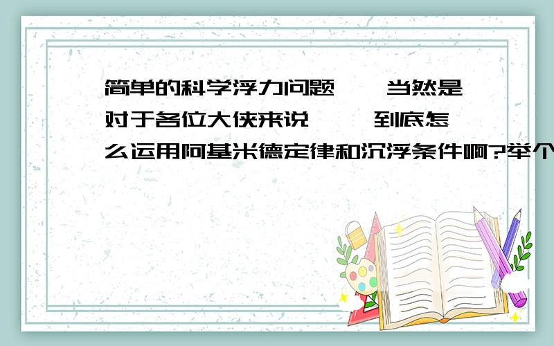 简单的科学浮力问题……当然是对于各位大侠来说…… 到底怎么运用阿基米德定律和沉浮条件啊?举个例子来缩：质量相同的铝球、铁球和铜球（铜球密度最大、铁球、铝球次之）分别浸在