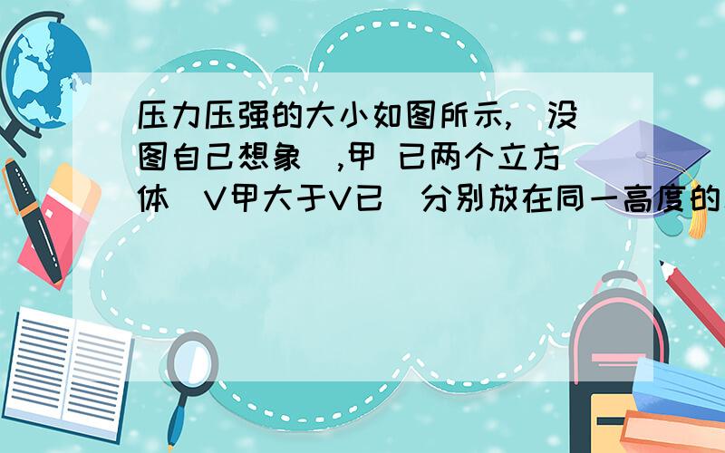 压力压强的大小如图所示,[没图自己想象],甲 已两个立方体[V甲大于V已]分别放在同一高度的水平面上,他们对地面的压强相等.若把已放在甲上面,甲对地面的压强增加P1；若把已放在甲上面,已