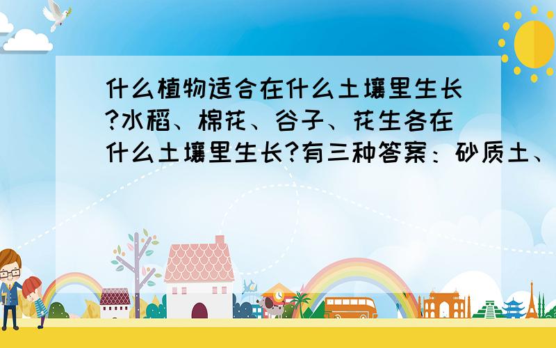 什么植物适合在什么土壤里生长?水稻、棉花、谷子、花生各在什么土壤里生长?有三种答案：砂质土、壤土、黏质土,谁连谁呢?