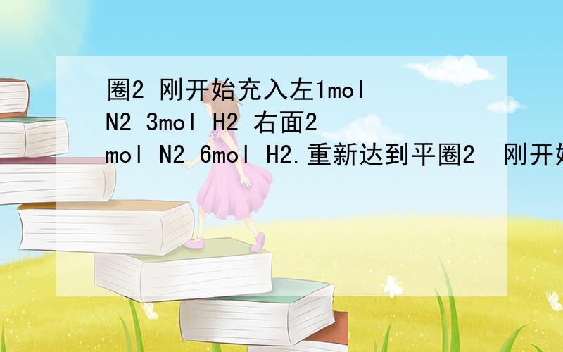 圈2 刚开始充入左1mol N2 3mol H2 右面2mol N2 6mol H2.重新达到平圈2  刚开始充入左1mol N2 3mol H2 右面2mol N2 6mol H2.重新达到平衡二未给平衡相关的条件啊,