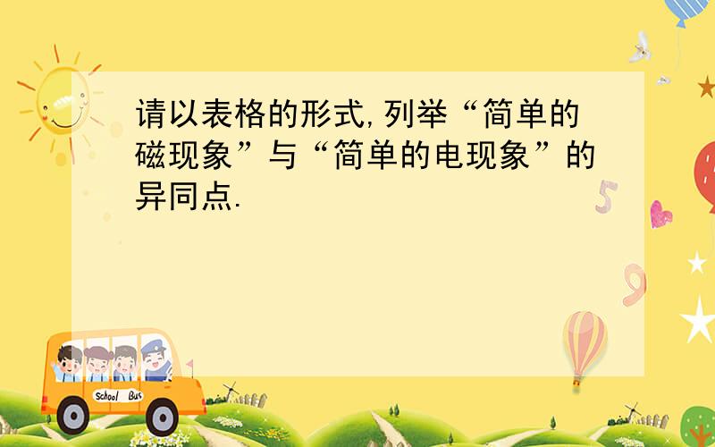 请以表格的形式,列举“简单的磁现象”与“简单的电现象”的异同点.