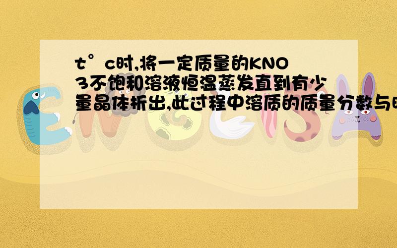 t°c时,将一定质量的KNO3不饱和溶液恒温蒸发直到有少量晶体析出,此过程中溶质的质量分数与时间的变化关