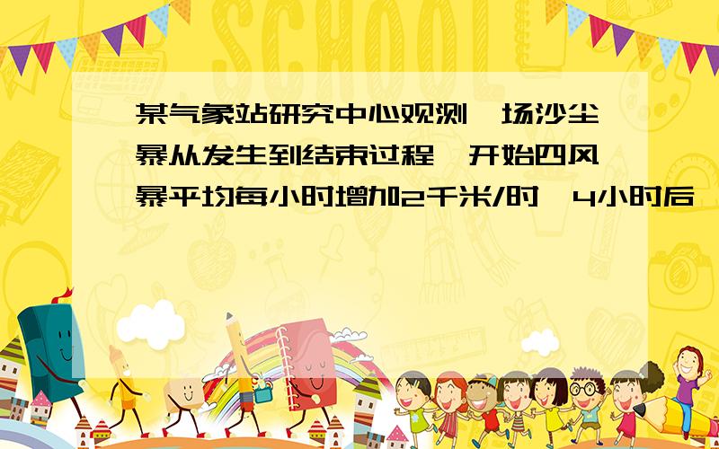 某气象站研究中心观测一场沙尘暴从发生到结束过程,开始四风暴平均每小时增加2千米/时,4小时后,沙尘暴开阔荒漠地,风速变为平均每小时增加4千米/时,一段时间,风暴保持不变,当沙尘暴遇到