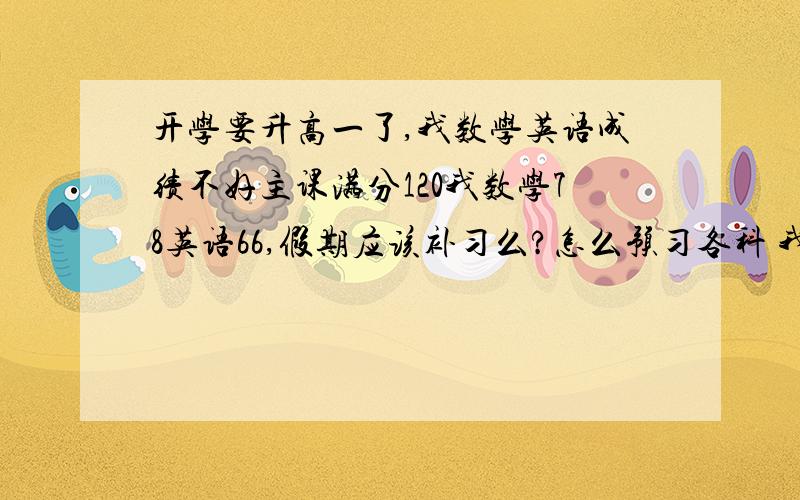 开学要升高一了,我数学英语成绩不好主课满分120我数学78英语66,假期应该补习么?怎么预习各科 我要学文 理科我不管