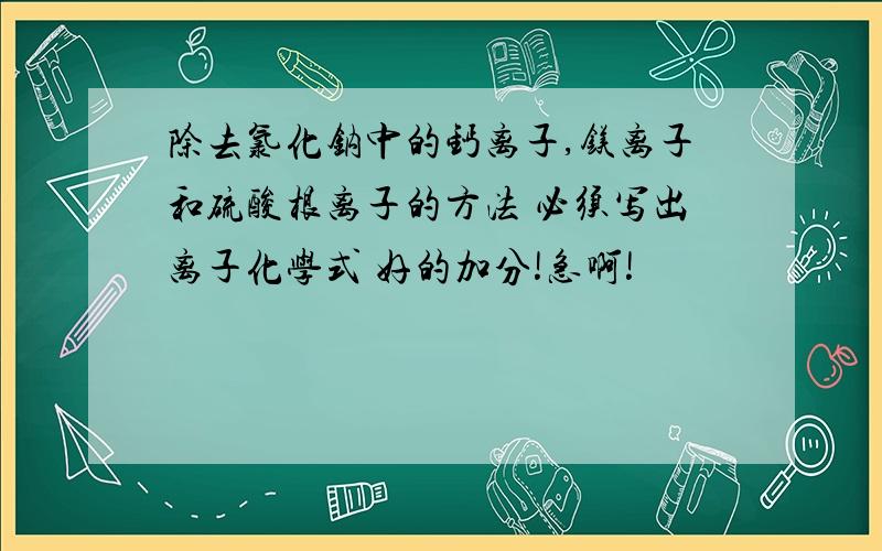 除去氯化钠中的钙离子,镁离子和硫酸根离子的方法 必须写出离子化学式 好的加分!急啊!