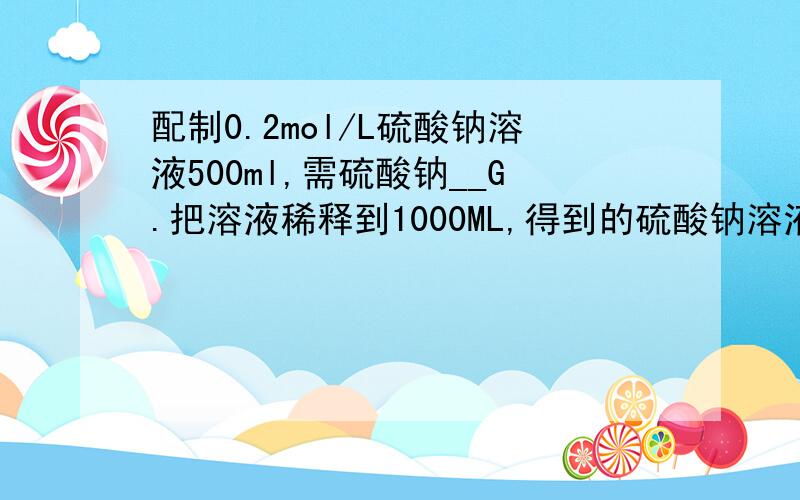 配制0.2mol/L硫酸钠溶液500ml,需硫酸钠__G.把溶液稀释到1000ML,得到的硫酸钠溶液的物质的量浓度是__