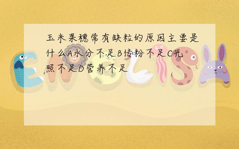 玉米果穗常有缺粒的原因主要是什么A水分不足B传粉不足C光照不足D营养不足