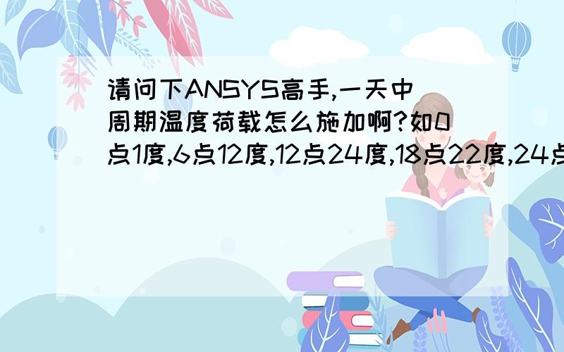 请问下ANSYS高手,一天中周期温度荷载怎么施加啊?如0点1度,6点12度,12点24度,18点22度,24点3度.