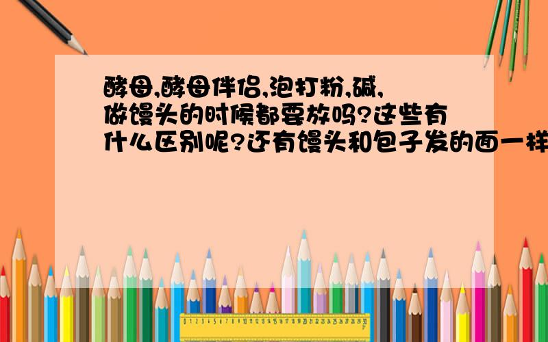 酵母,酵母伴侣,泡打粉,碱,做馒头的时候都要放吗?这些有什么区别呢?还有馒头和包子发的面一样吗?