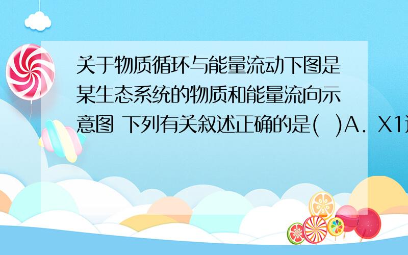 关于物质循环与能量流动下图是某生态系统的物质和能量流向示意图 下列有关叙述正确的是(  )A．X1过程的完成必须依赖于一种具有双层膜结构的细胞器B．X1过程吸收的CO2总量与Y1、Y2、Y3、