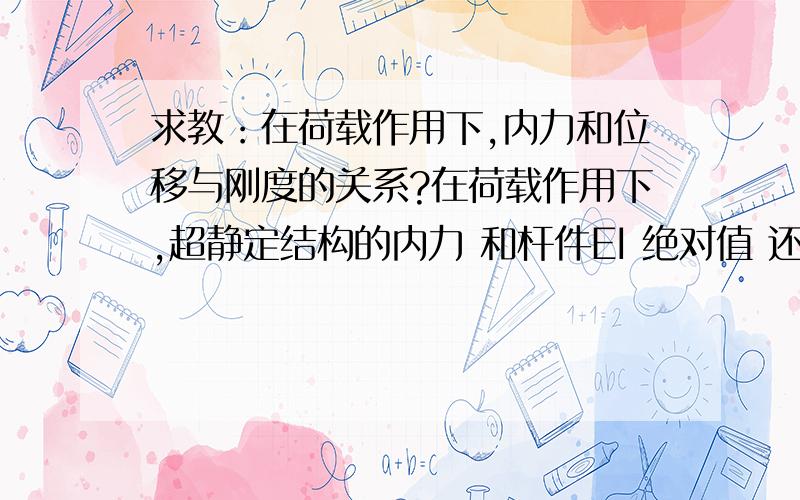 求教：在荷载作用下,内力和位移与刚度的关系?在荷载作用下,超静定结构的内力 和杆件EI 绝对值 还是相对值有关?位移和刚度相对值还是绝对值有关?在温度作用下,又是什么情况?请求懂的人